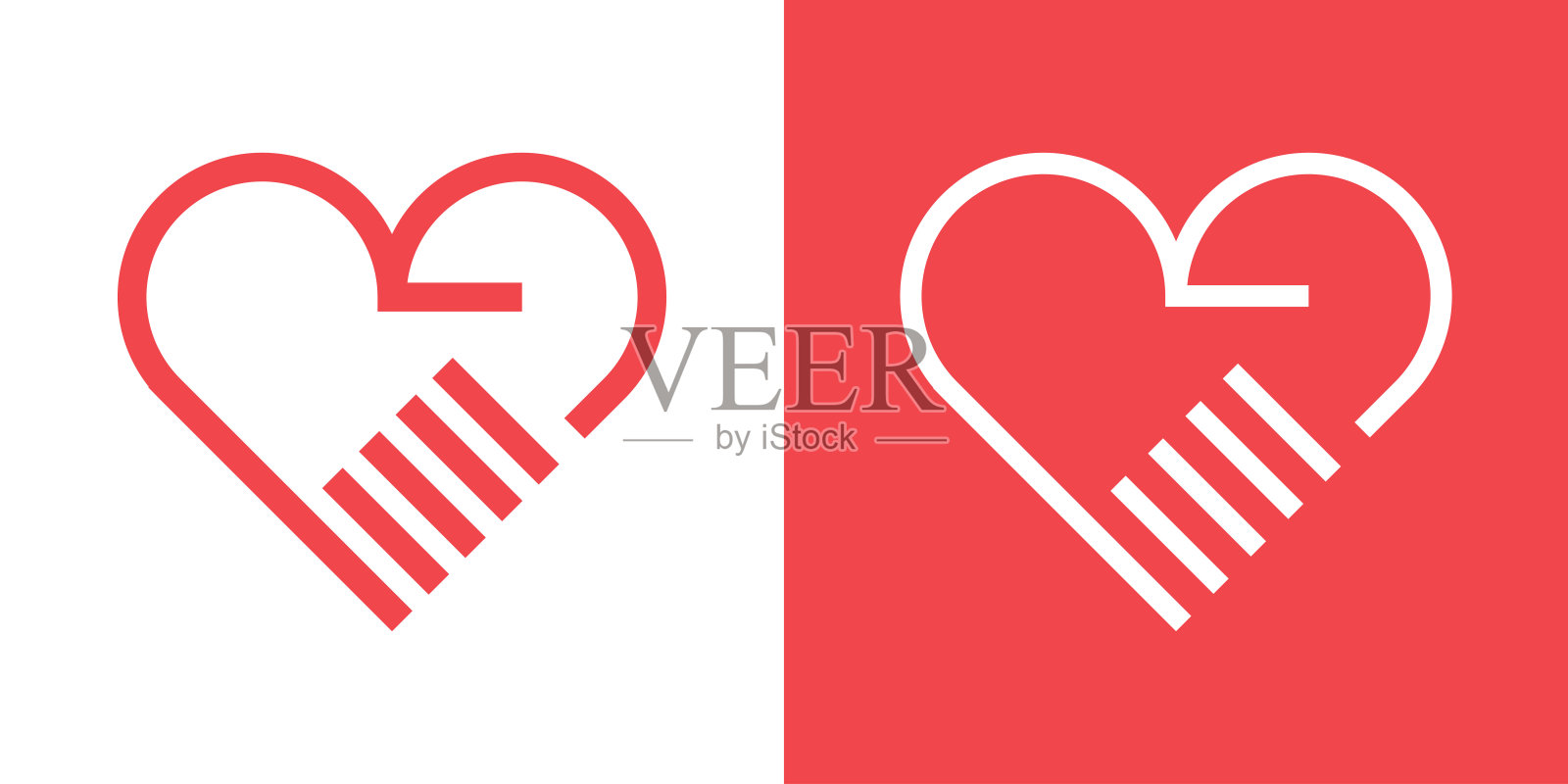 手心心形矢量标志设计插图。现代简约简单平面图标符号。插画图片素材