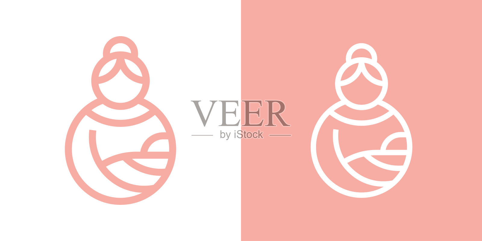 母亲抱着婴儿的标志设计矢量插图。简约线条图标象征着同情、温柔、温暖、女性气质、母性、亲情和幸福。插画图片素材