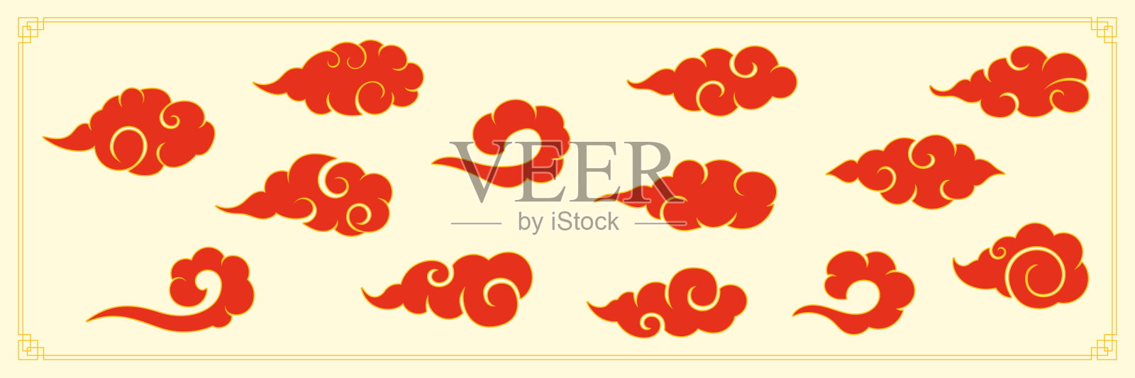 传统中国云彩图案，优雅的旋转形状。受亚洲文化启发的装饰性矢量插图。非常适合装饰图案、节日设计或复古东方背景。插画图片素材