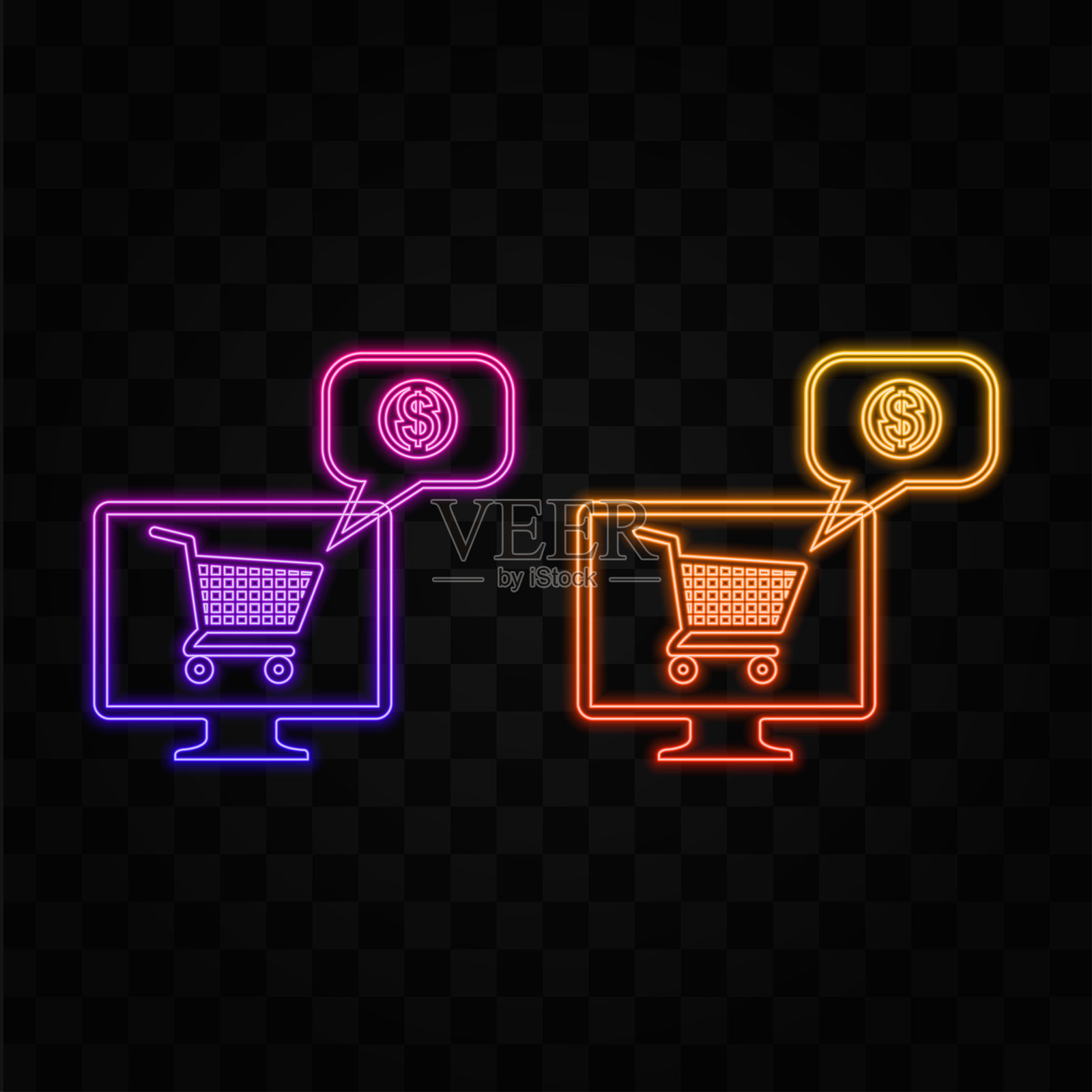 贷款摊位图标。霓虹风格。美元符号。轮廓贷款车矢量图标，适用于网页设计，独立使用。插画图片素材