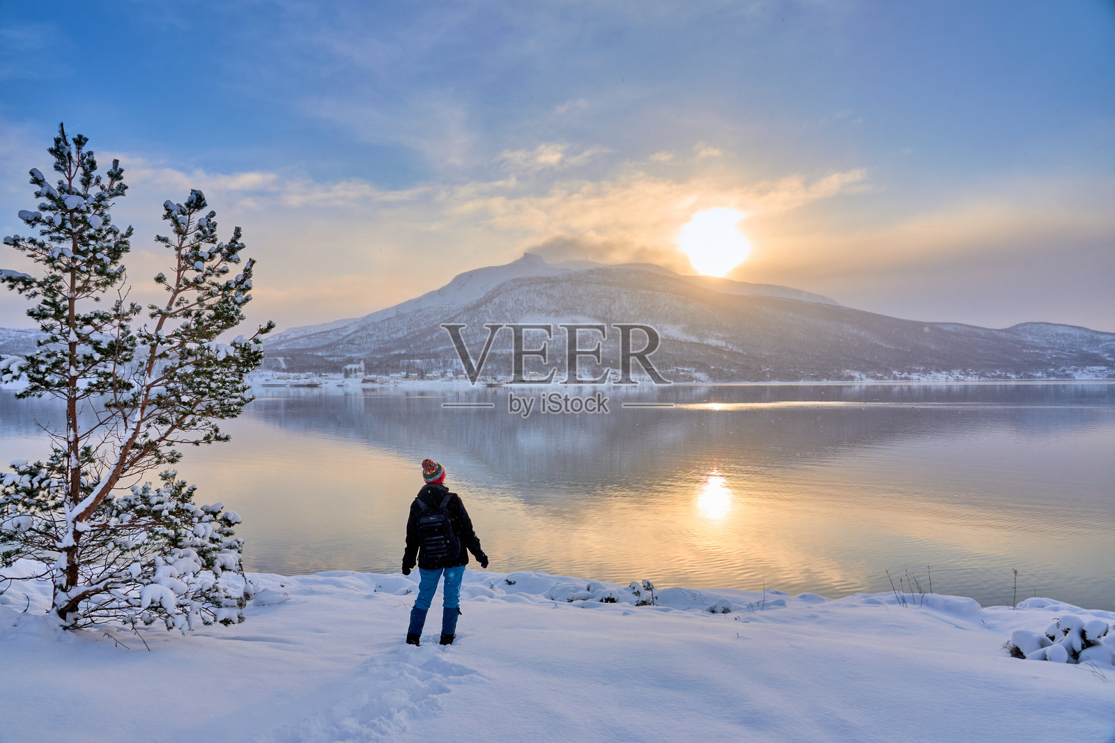 挪威北部塞尼亚岛吉博斯塔德附近的阴郁冬季海岸风景照片摄影图片