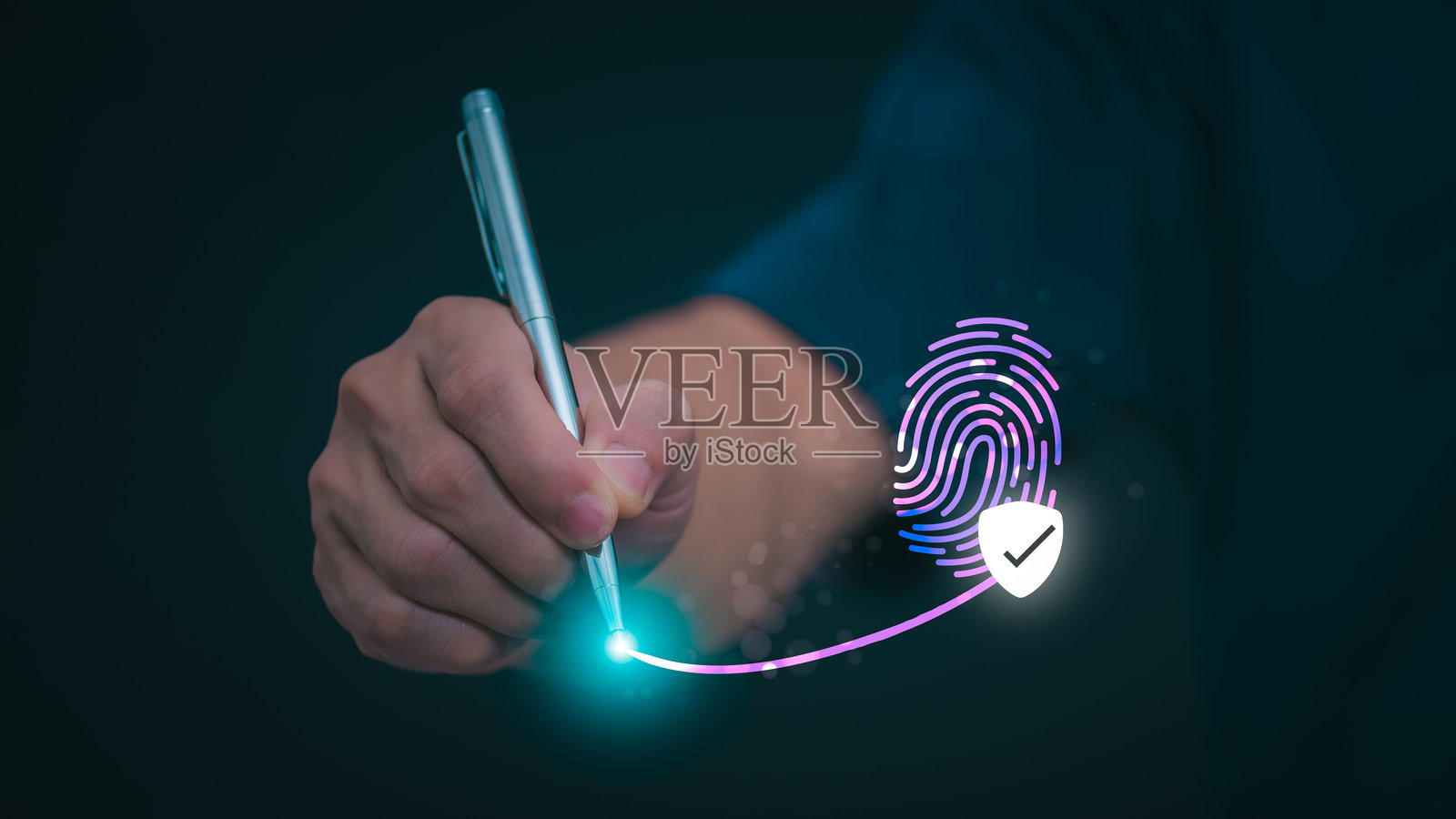 通过网络技术对指纹数据进行保护和加密，以确保安全。防范犯罪、黑客和日常在线攻击，技术和数据安全，身份验证。照片摄影图片