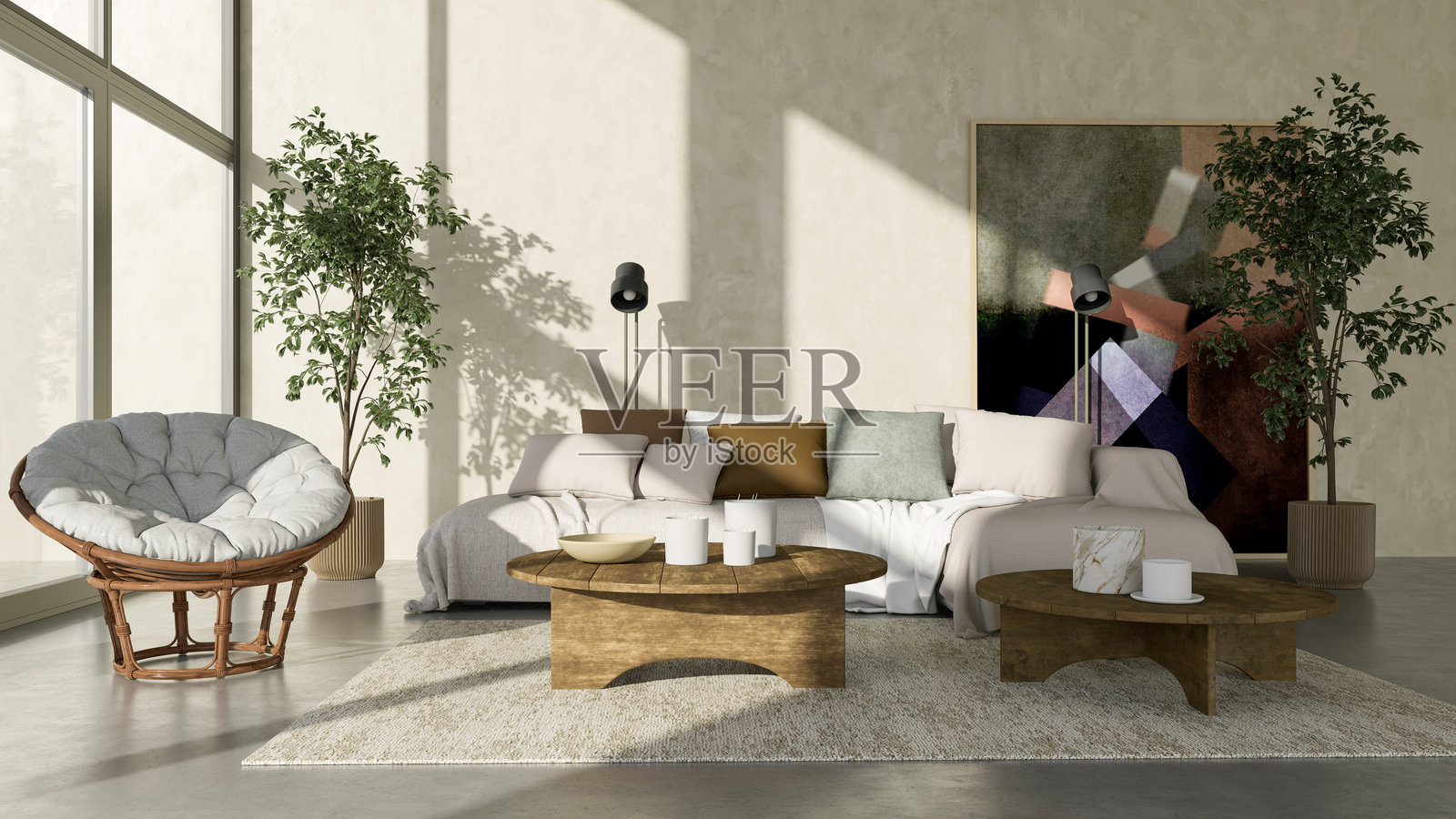 大型奢华现代明亮室内客厅模型插图3D渲染图像照片摄影图片