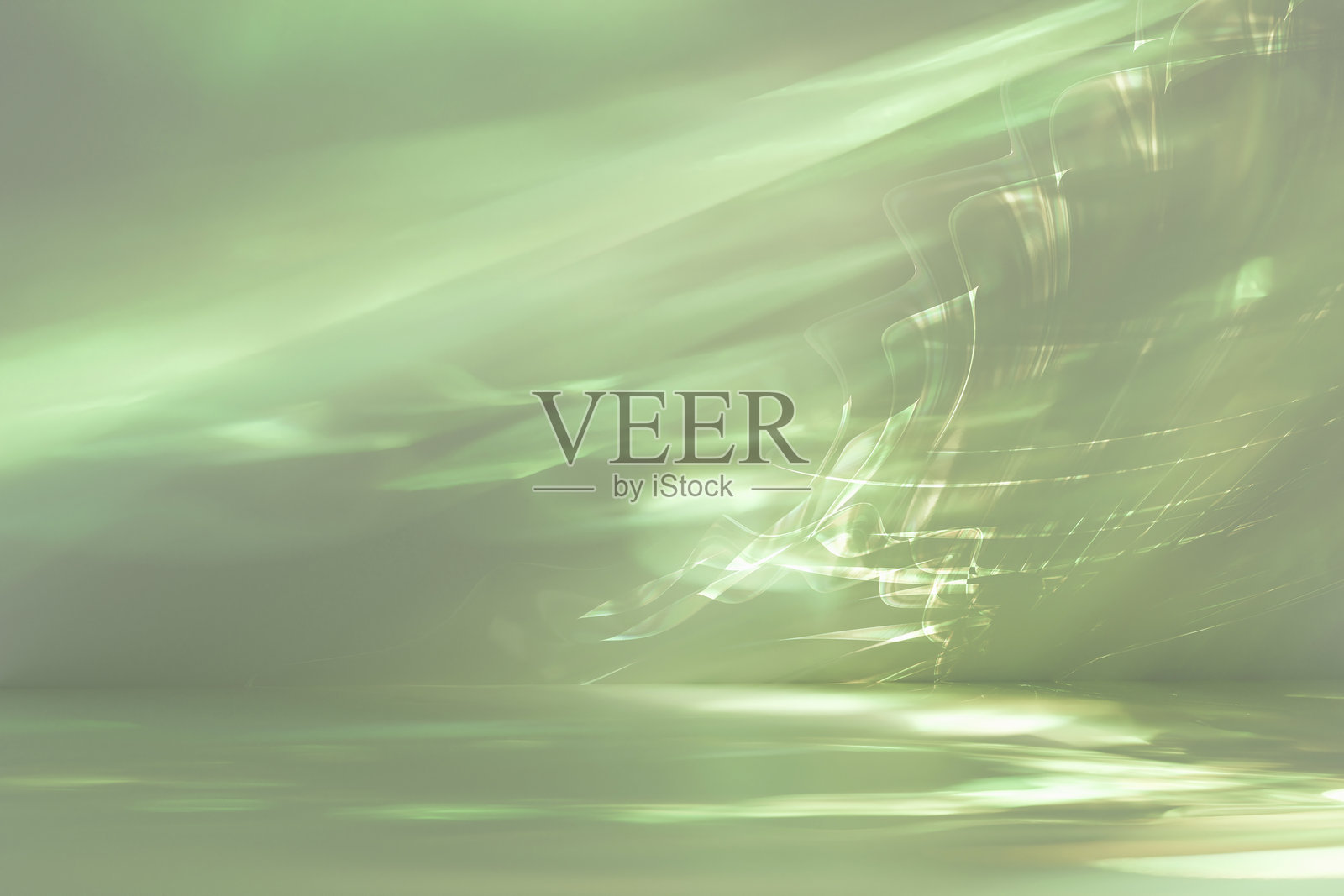 3D场景，墙面上有折射的光影，专为产品展示而设计。宁静优雅的绿色背景，完美突出奢华与美丽主题，适合数字演示。照片摄影图片