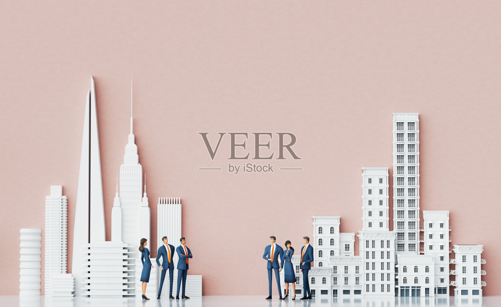 一群成功的商人在城市中交谈和谈判，3D效果照片摄影图片