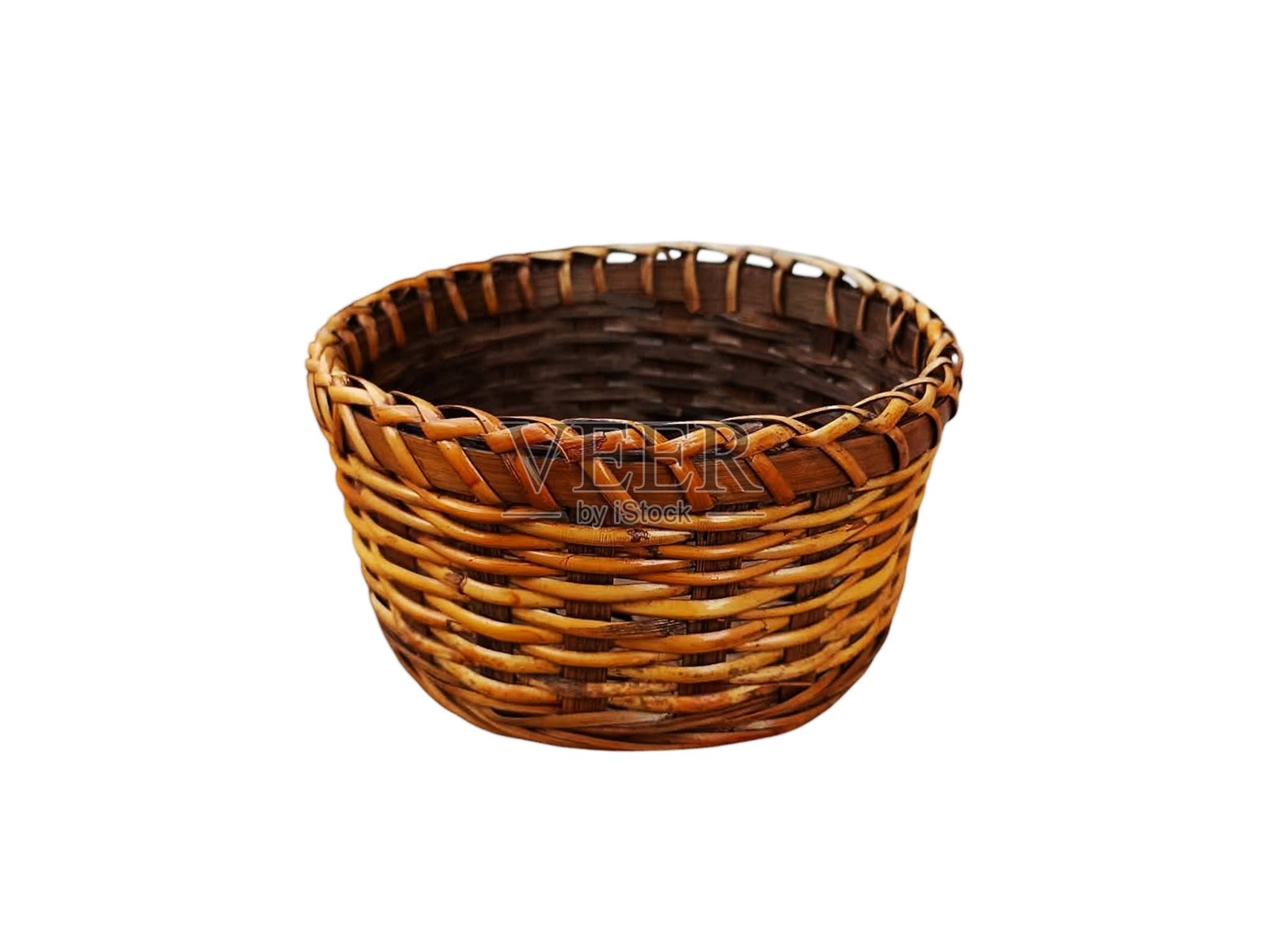 美丽的花纹棕色藤编篮子照片摄影图片