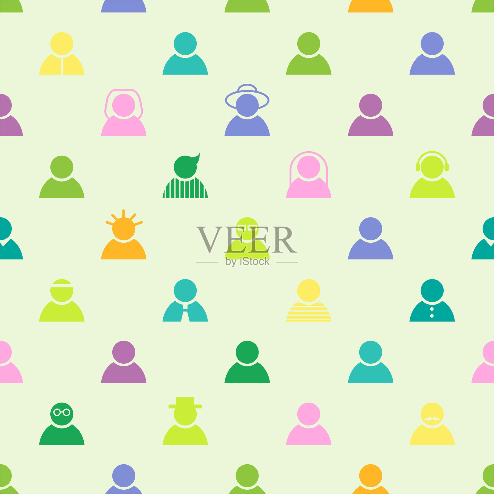 多样化头像的彩色无缝图案，纹理插画图片素材