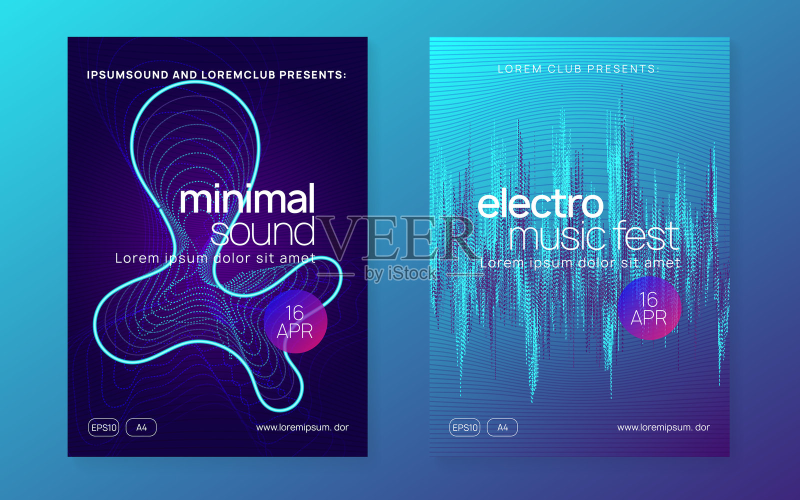 声音横幅。绿色音乐海报。声波节拍邀请函。紫色派对背景。迪斯科杂志。电子封面。节日模板。蓝色声音横幅。插画图片素材