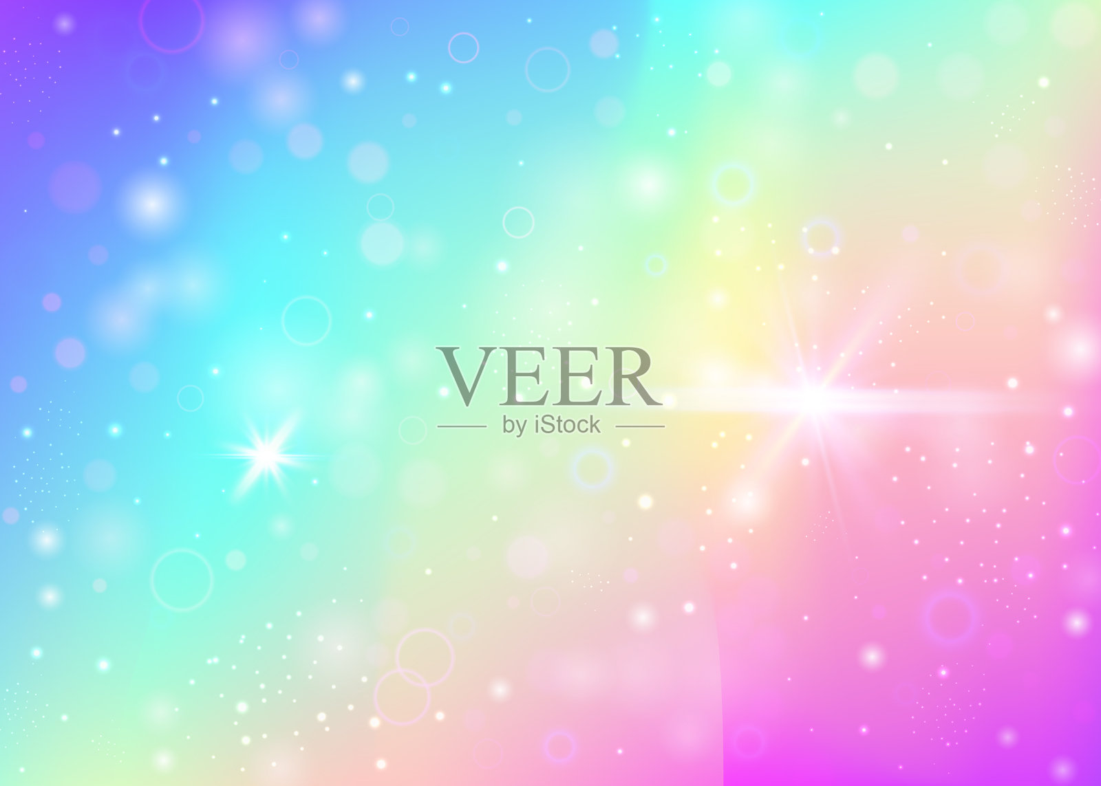 仙女图案。紫色独角兽全息图。魔法邀请函。全息魔法邀请。粉色抽象渐变。蓝色宇宙背景。女孩纹理。派对仙女图案。插画图片素材