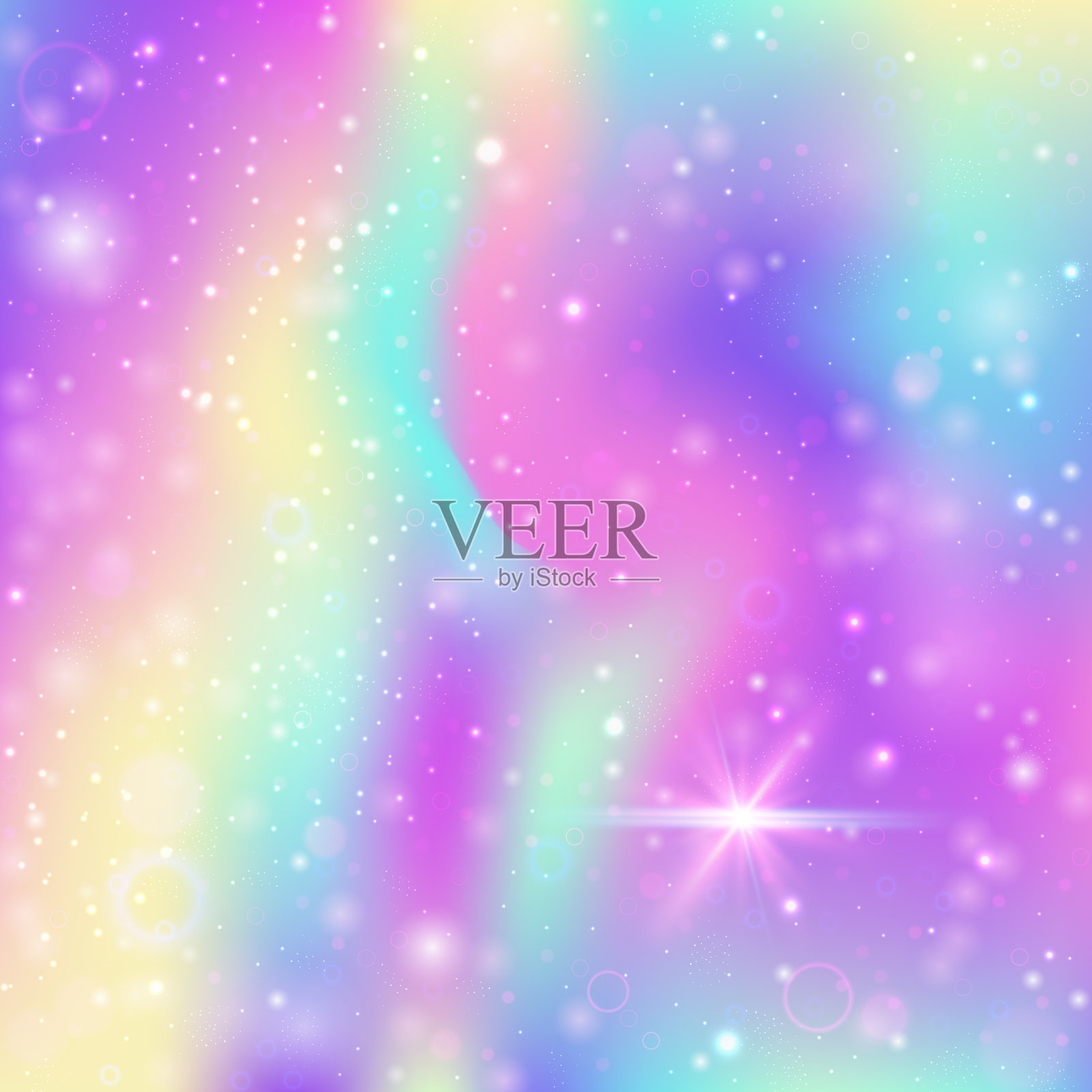 可爱图案。粉色魔法背景。独角兽全息图。彩虹抽象邀请函。紫色粉彩渐变。蓝色神秘邀请函。仙女纹理。霓虹可爱图案。插画图片素材