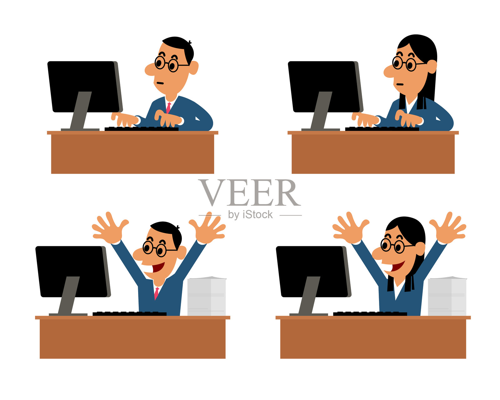 办公室工作人员工作的卡通画。插画图片素材