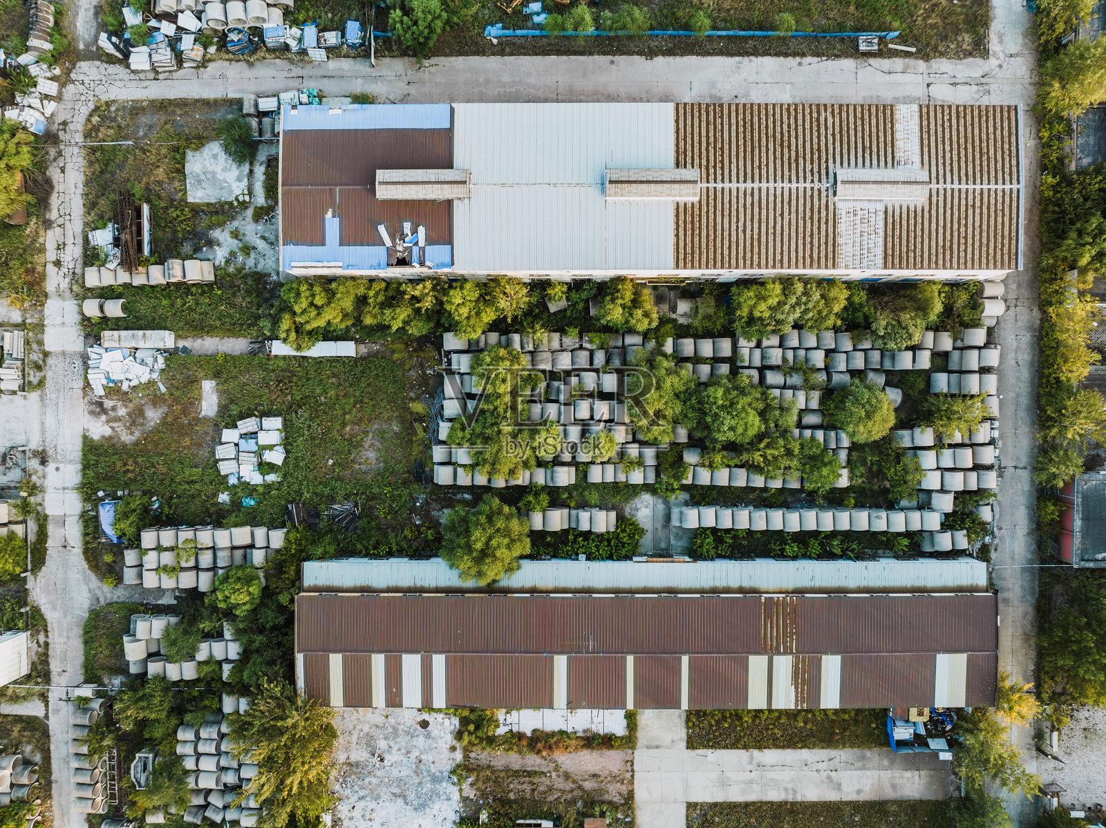 水泥排水管的鸟瞰图，建筑材料照片摄影图片