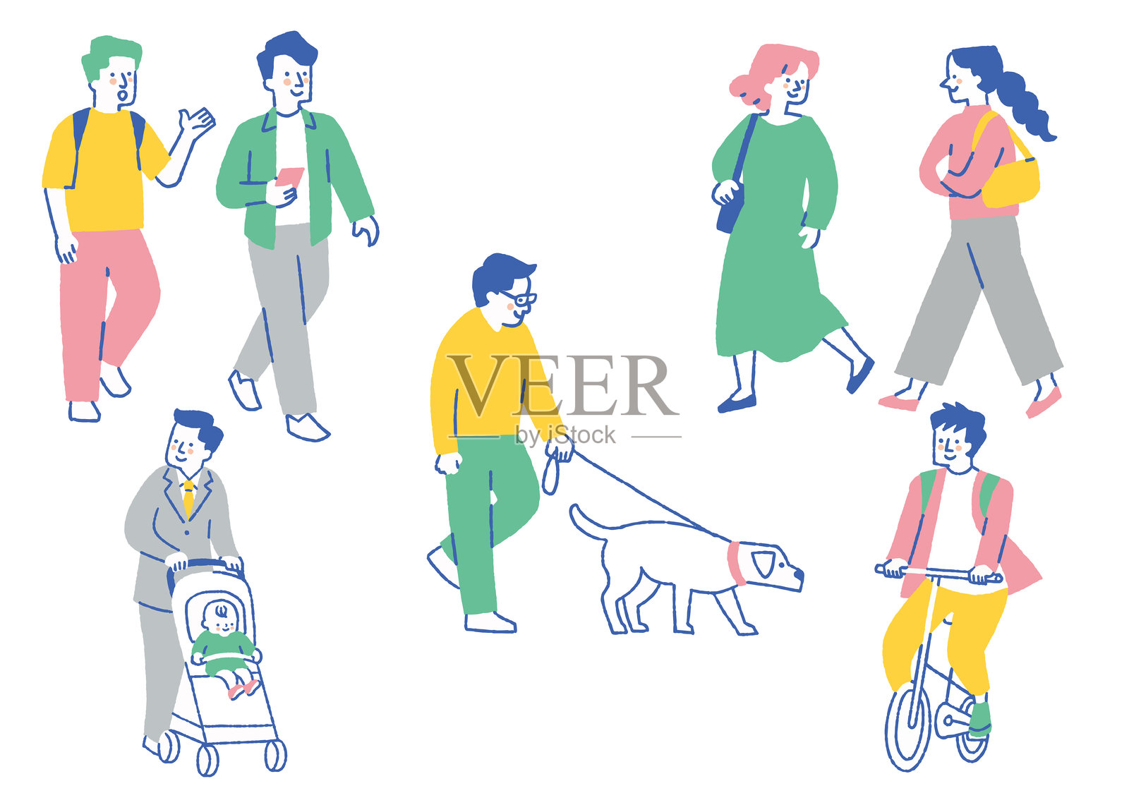 日常人群的色彩组合插画图片素材