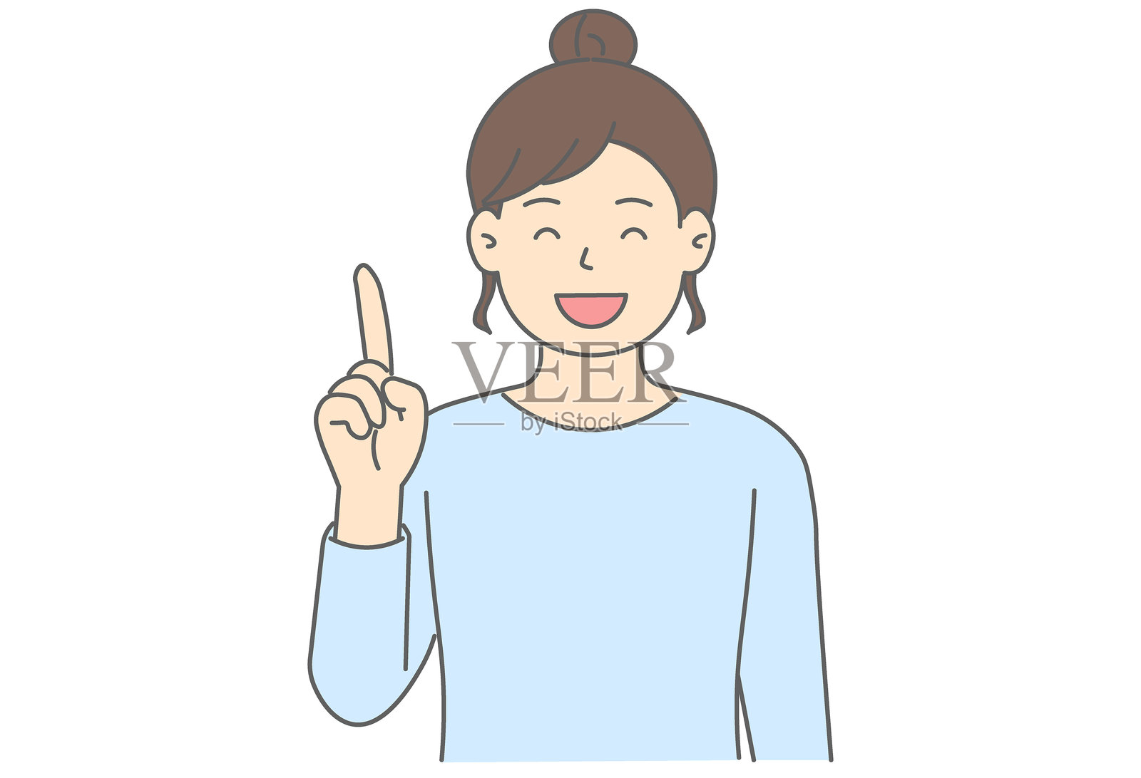 女人用食指指向上方插画图片素材