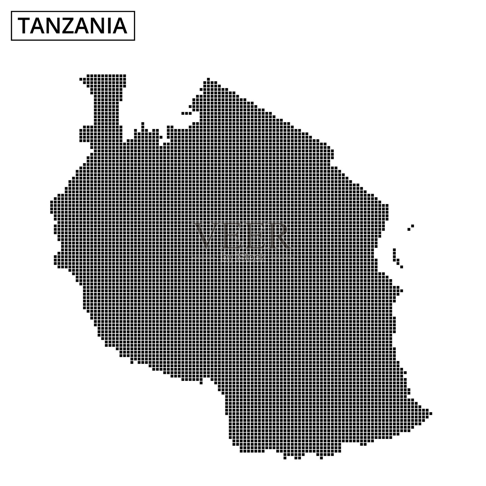 坦桑尼亚地图，展示独特的黑白点状图案设计插画图片素材