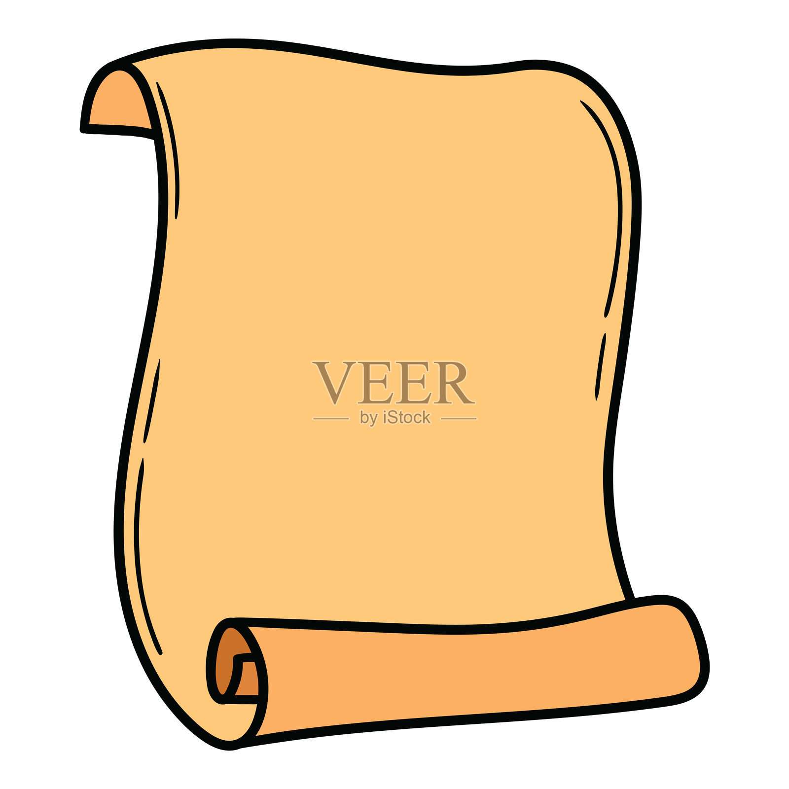 手绘卡通古代羊皮纸,背景为白色