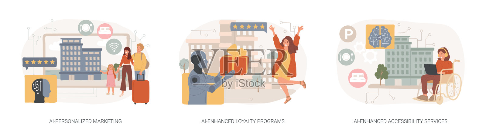 酒店行业中的人工智能抽象概念矢量插图。插画图片素材