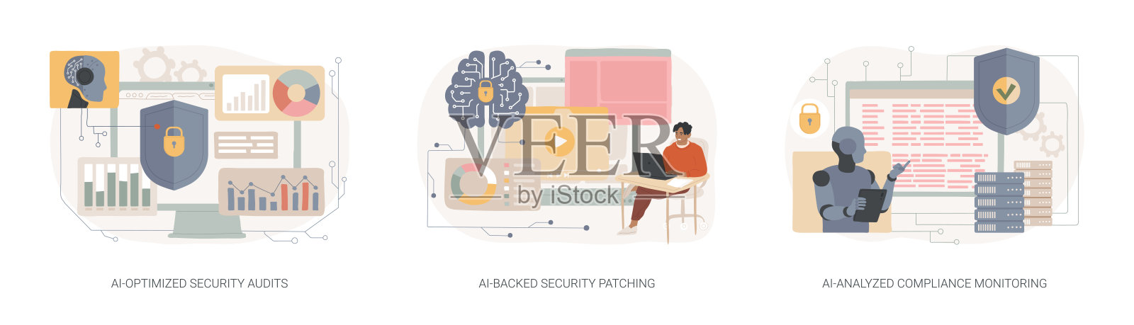 人工智能支持的网络安全抽象概念矢量插图。插画图片素材