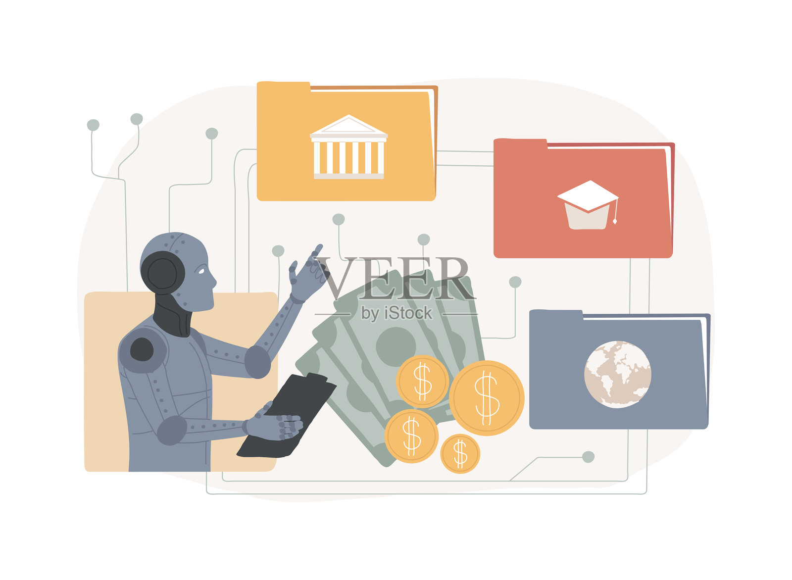 AI优化资源分配的抽象概念矢量插图。插画图片素材