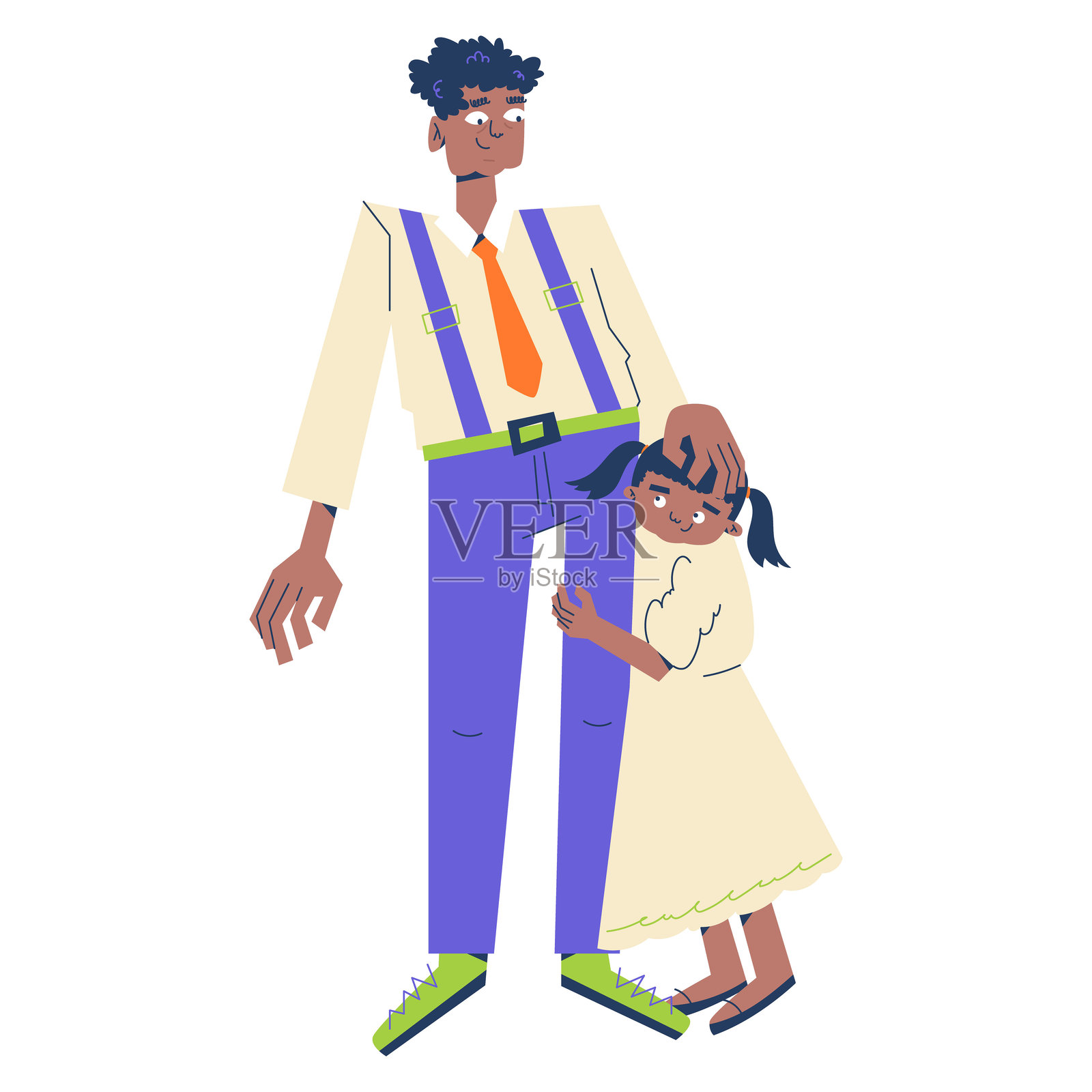 黑人父亲拥抱女儿插画图片素材