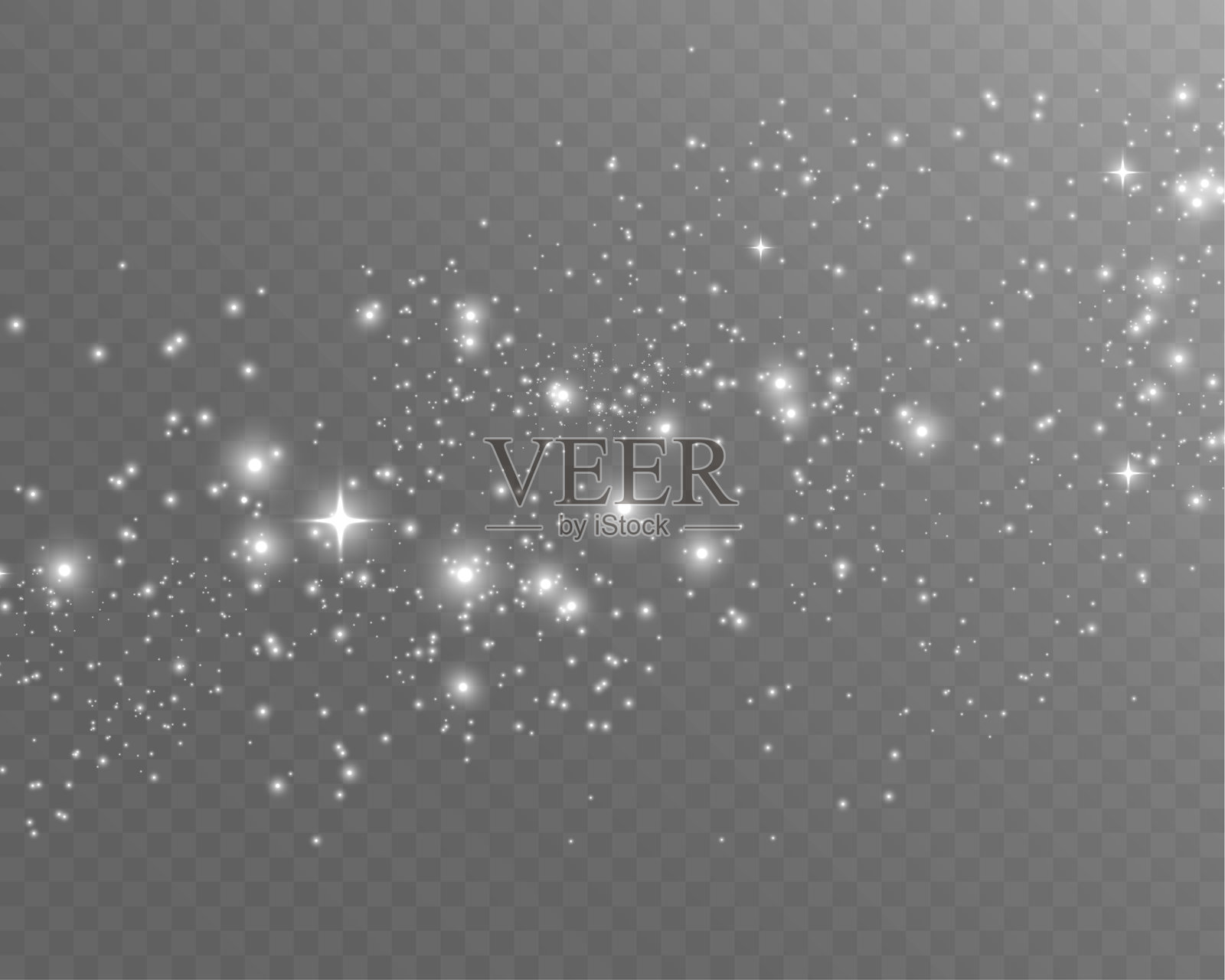 发光的星星、闪光、光线条纹和透明背景上的闪烁粒子，用于叠加和魔幻效果。插画图片素材