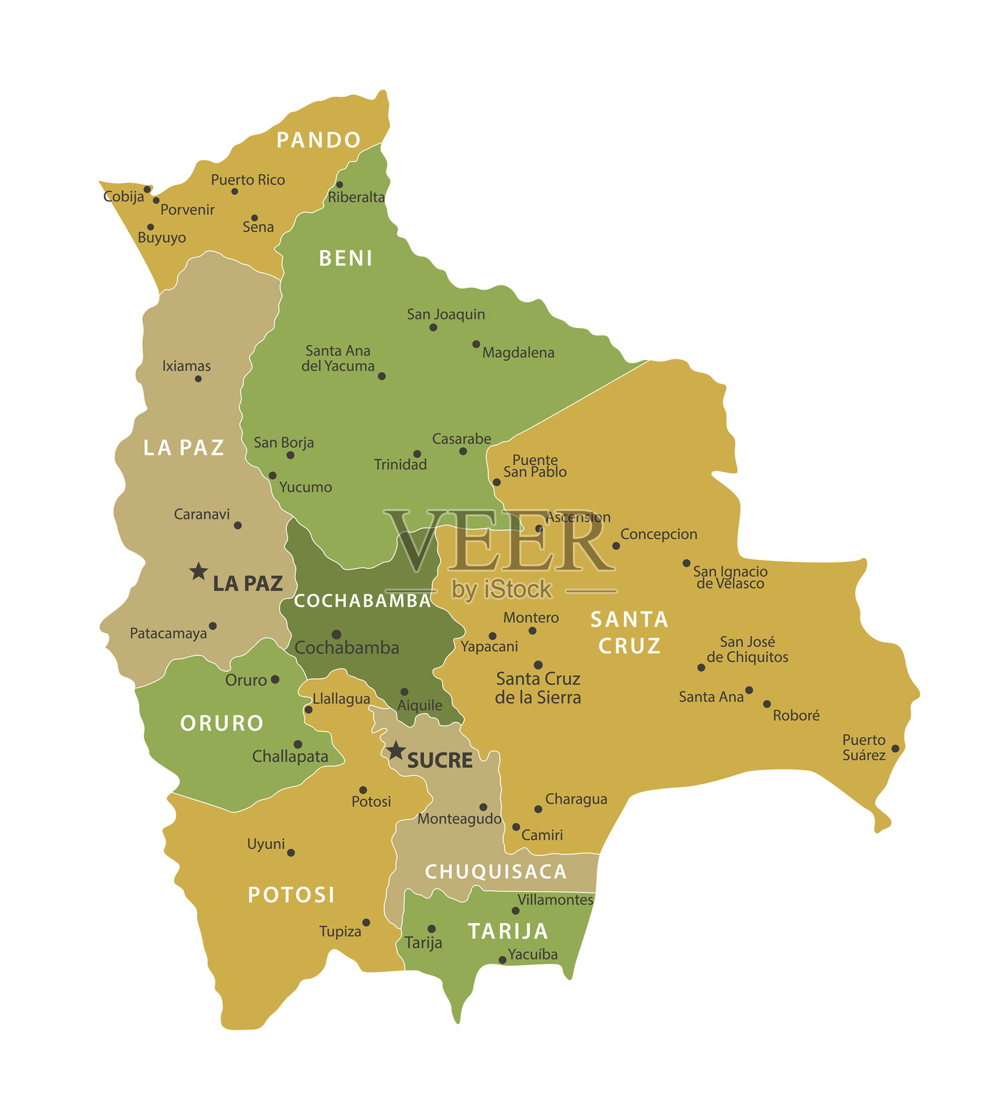 玻利维亚 - 矢量地图。金绿色的玻利维亚地图插画图片素材