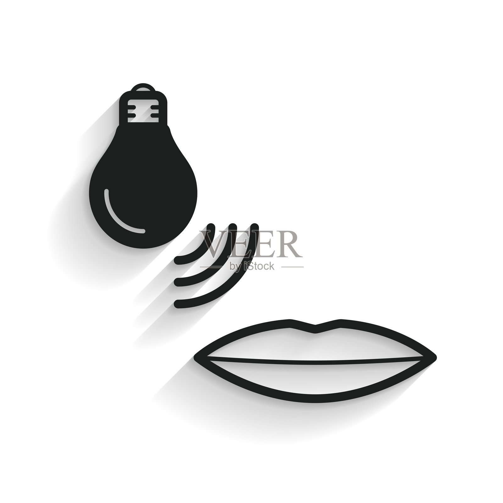 带语音控制的智能灯泡。白色背景上的长阴影图标插画图片素材