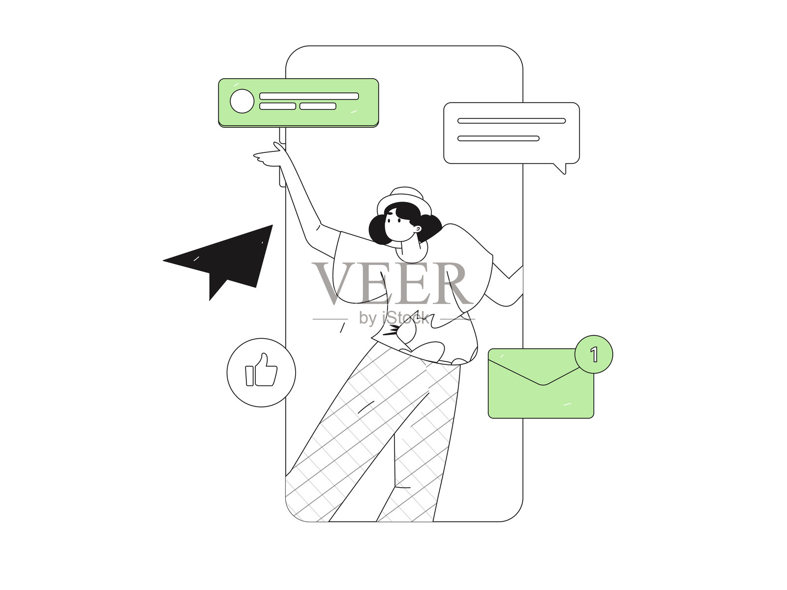 平面矢量插图展示商务人士在工作场景中操作插画图片素材