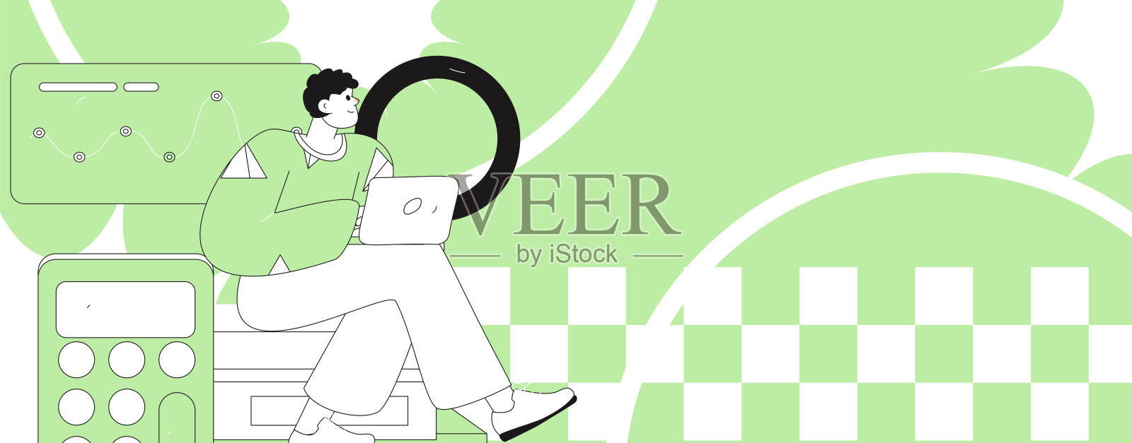 平面矢量插图展示商务人士在工作场景中操作插画图片素材