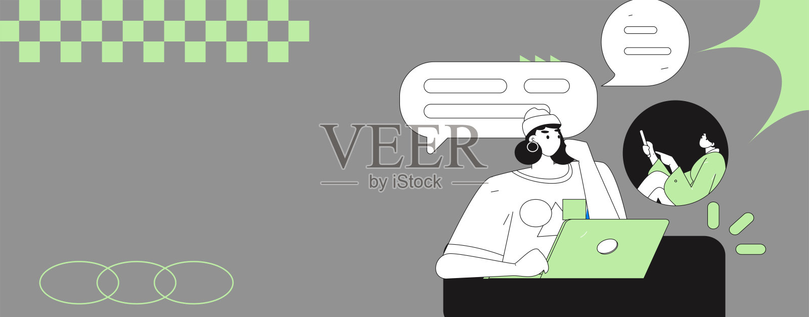 虚拟角色社交沟通概念商业扁平矢量手绘插图插画图片素材