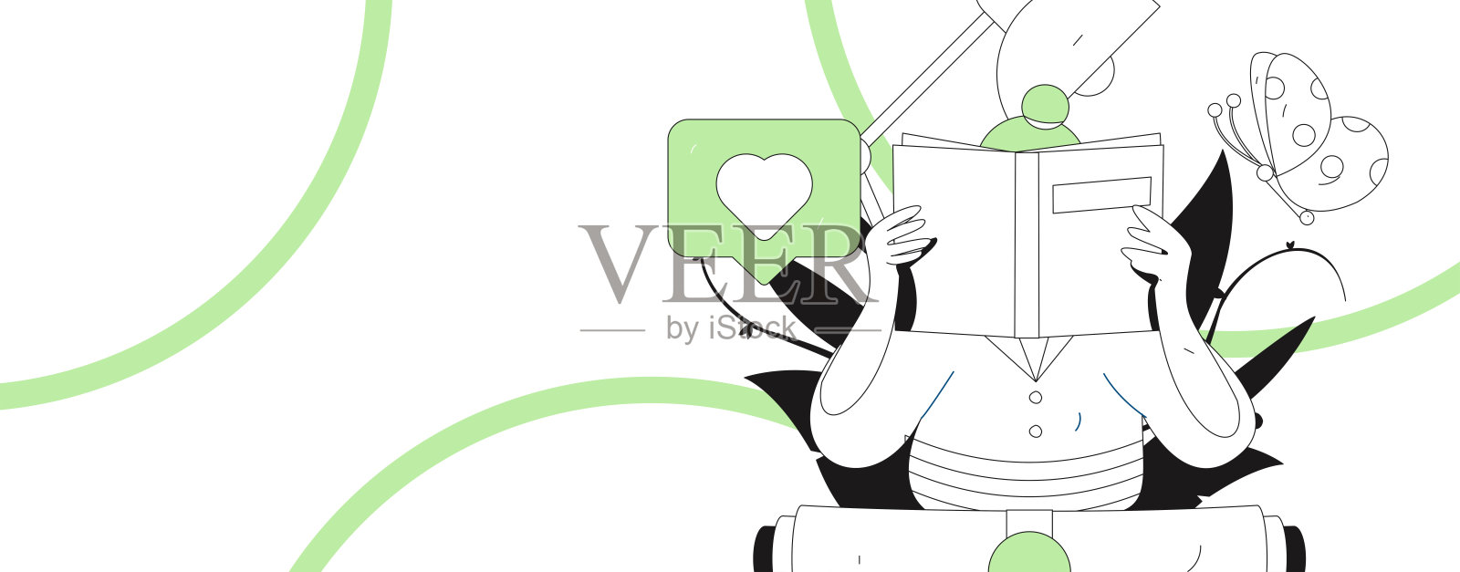 角色安静地阅读的矢量概念手绘插图插画图片素材