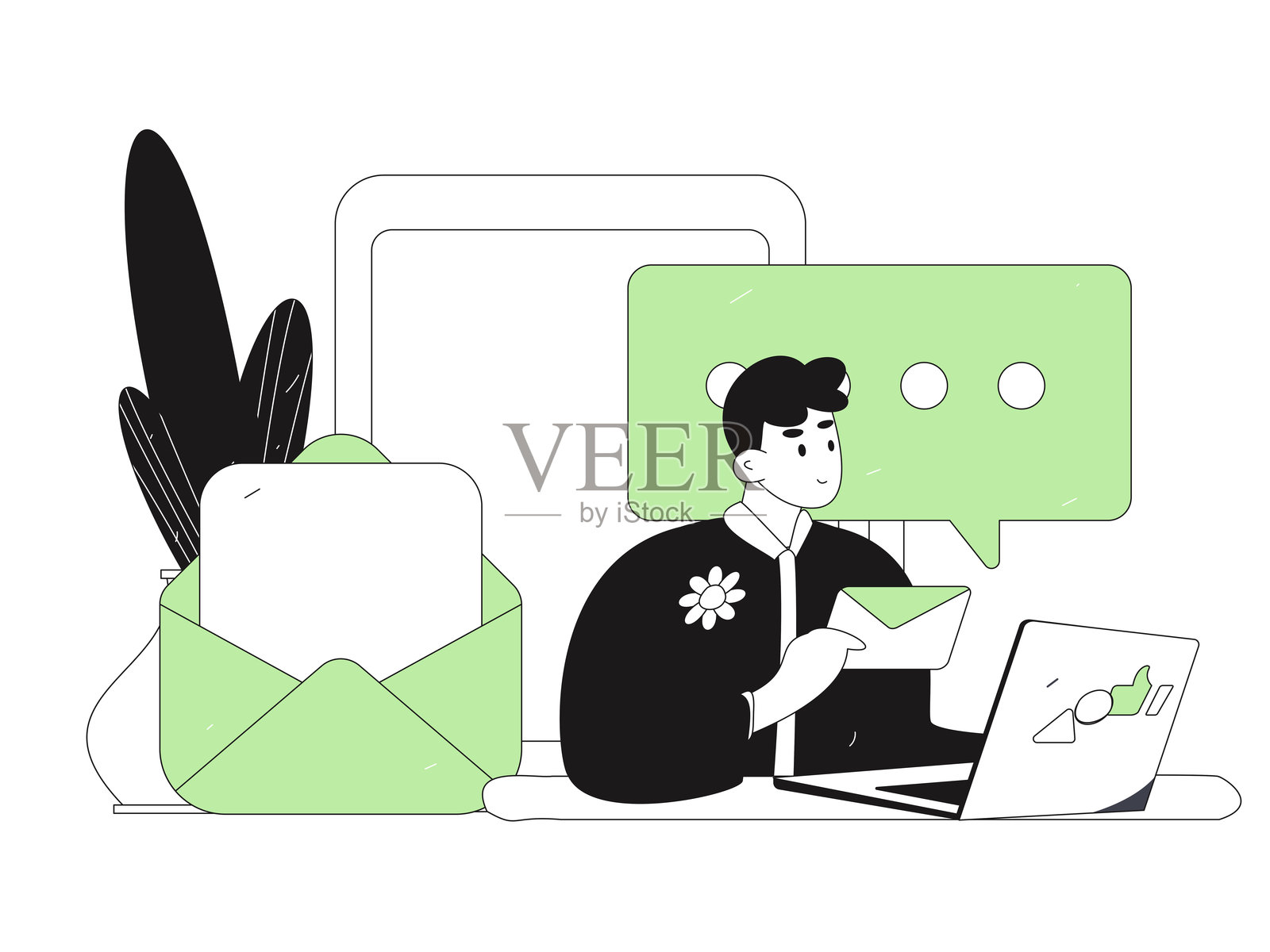 平面矢量插图展示商务人士在工作场景中操作插画图片素材