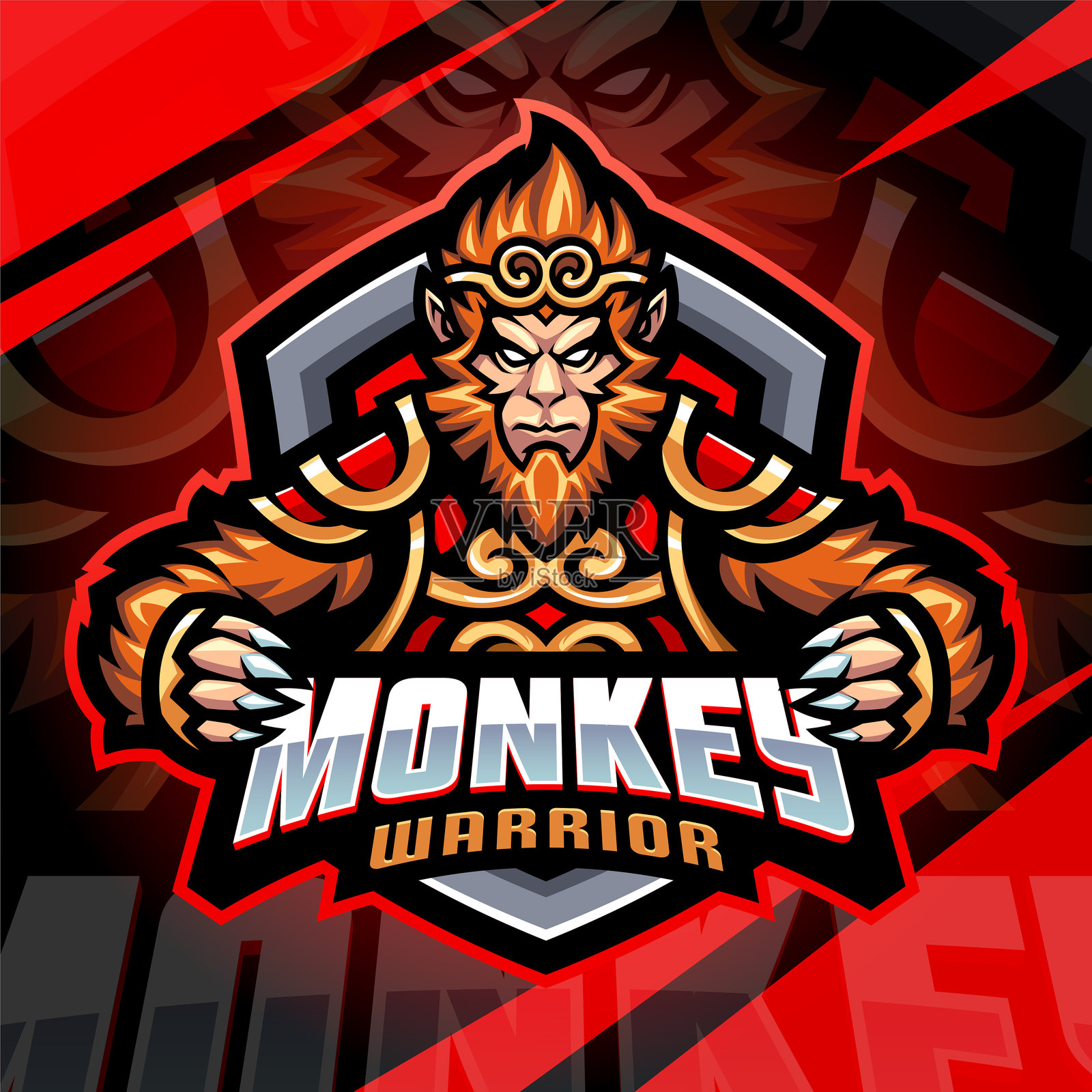 猴子战士电子竞技吉祥物插画图片素材