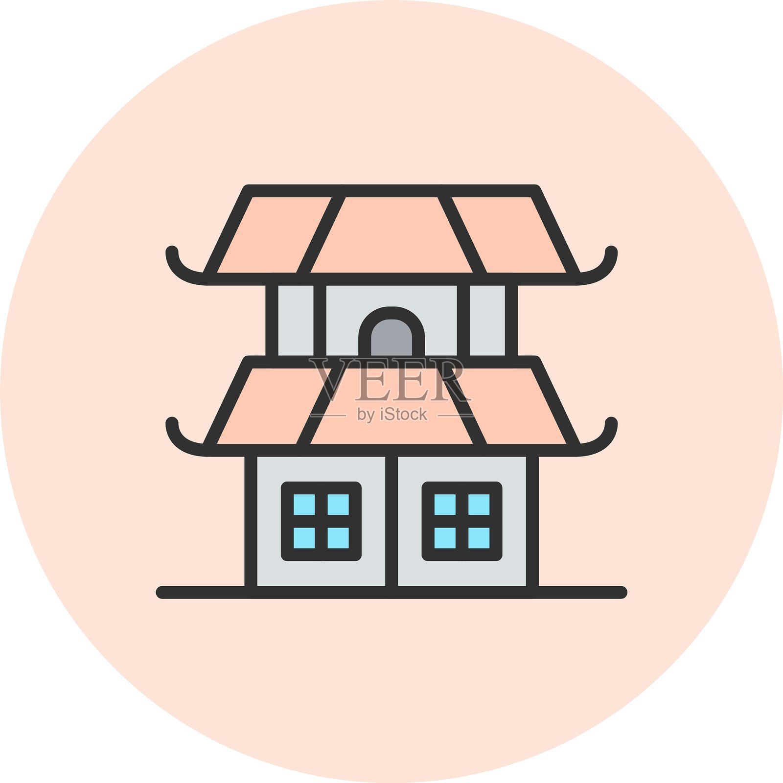 房屋线条填充圆形插画图片素材