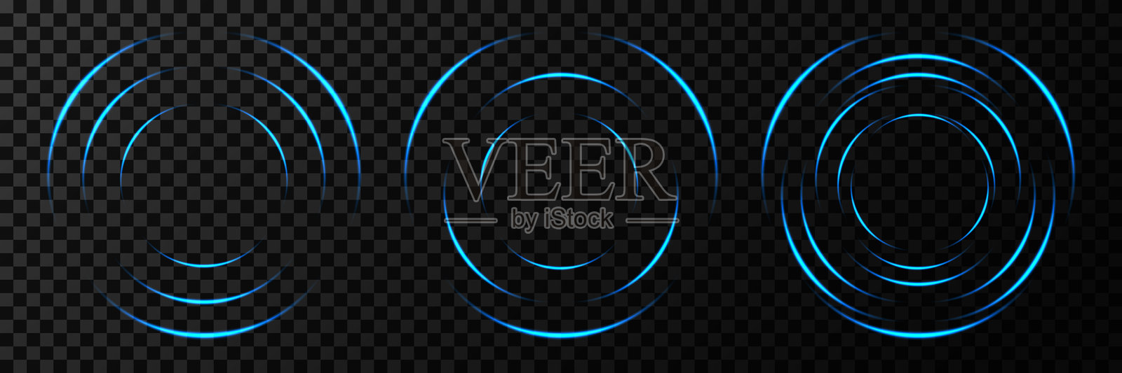 霓虹圆圈。抽象明亮多彩的几何设计。火焰魔法环的痕迹，漩涡。插画图片素材