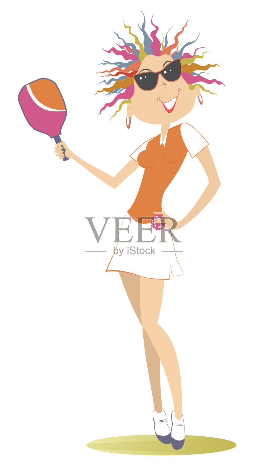 微笑的女性在打皮克球插画图片素材