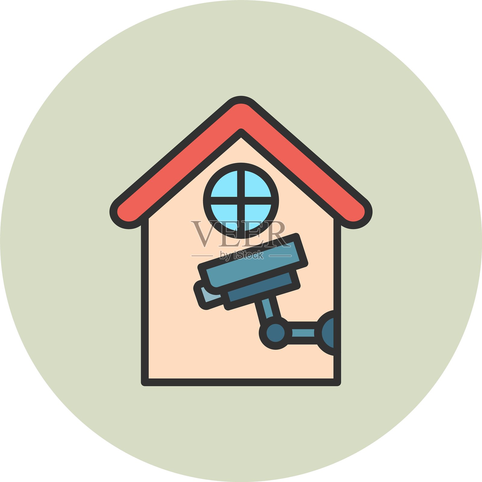 安全摄像头线条填充圆形插画图片素材