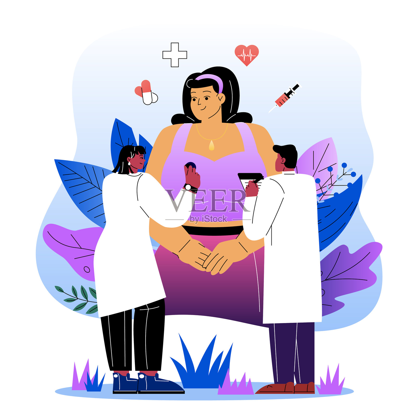 医生与超重患者进行健康咨询。矢量插图插画图片素材