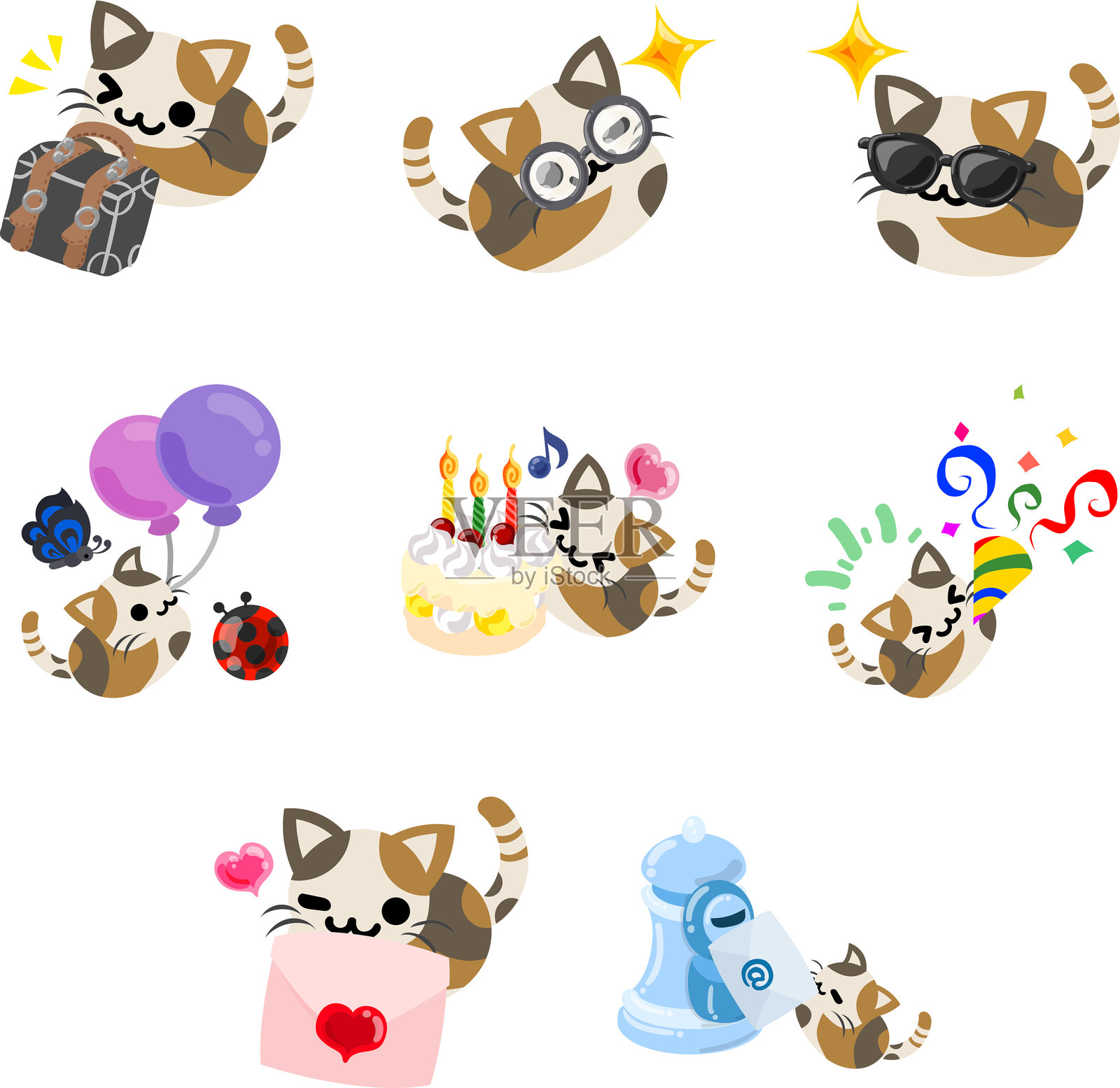 可爱的三花猫插画图片素材