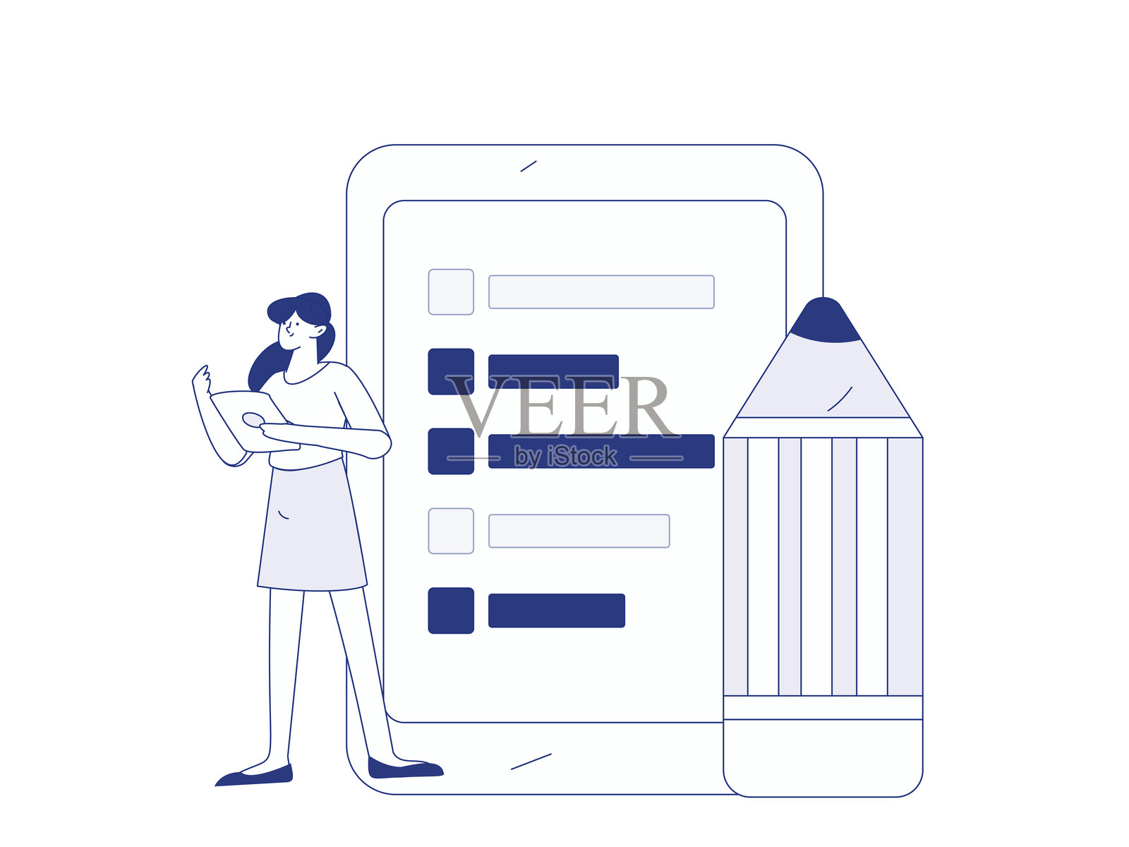 平面矢量插图展示商务人士在工作场景中操作插画图片素材