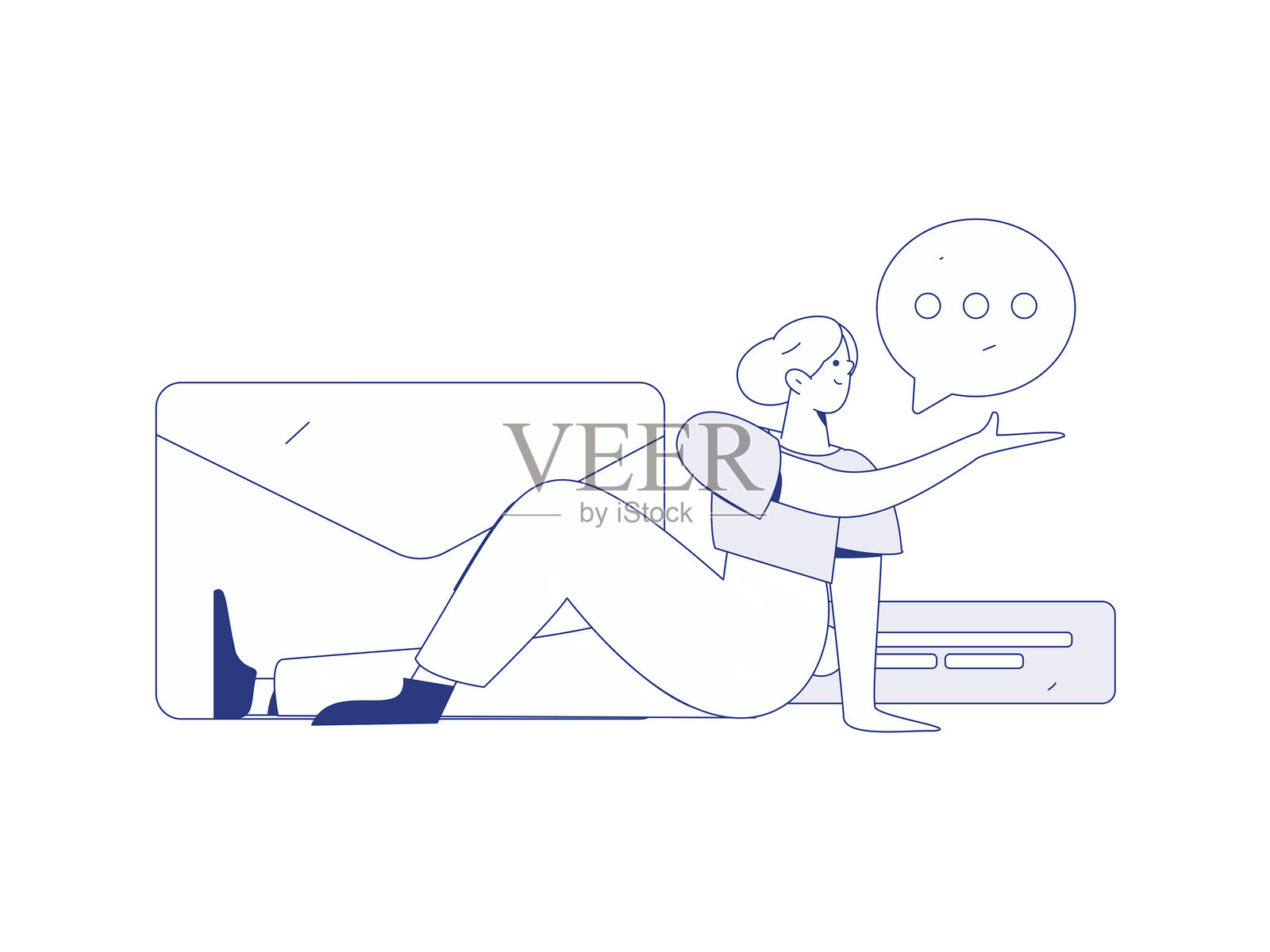 平面矢量插图展示商务人士在工作场景中操作插画图片素材