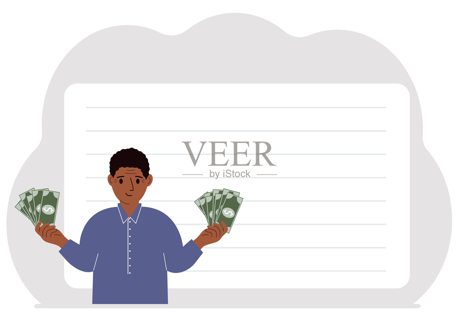 一名男子双手握着钞票。财富的概念。矢量图。插画图片素材