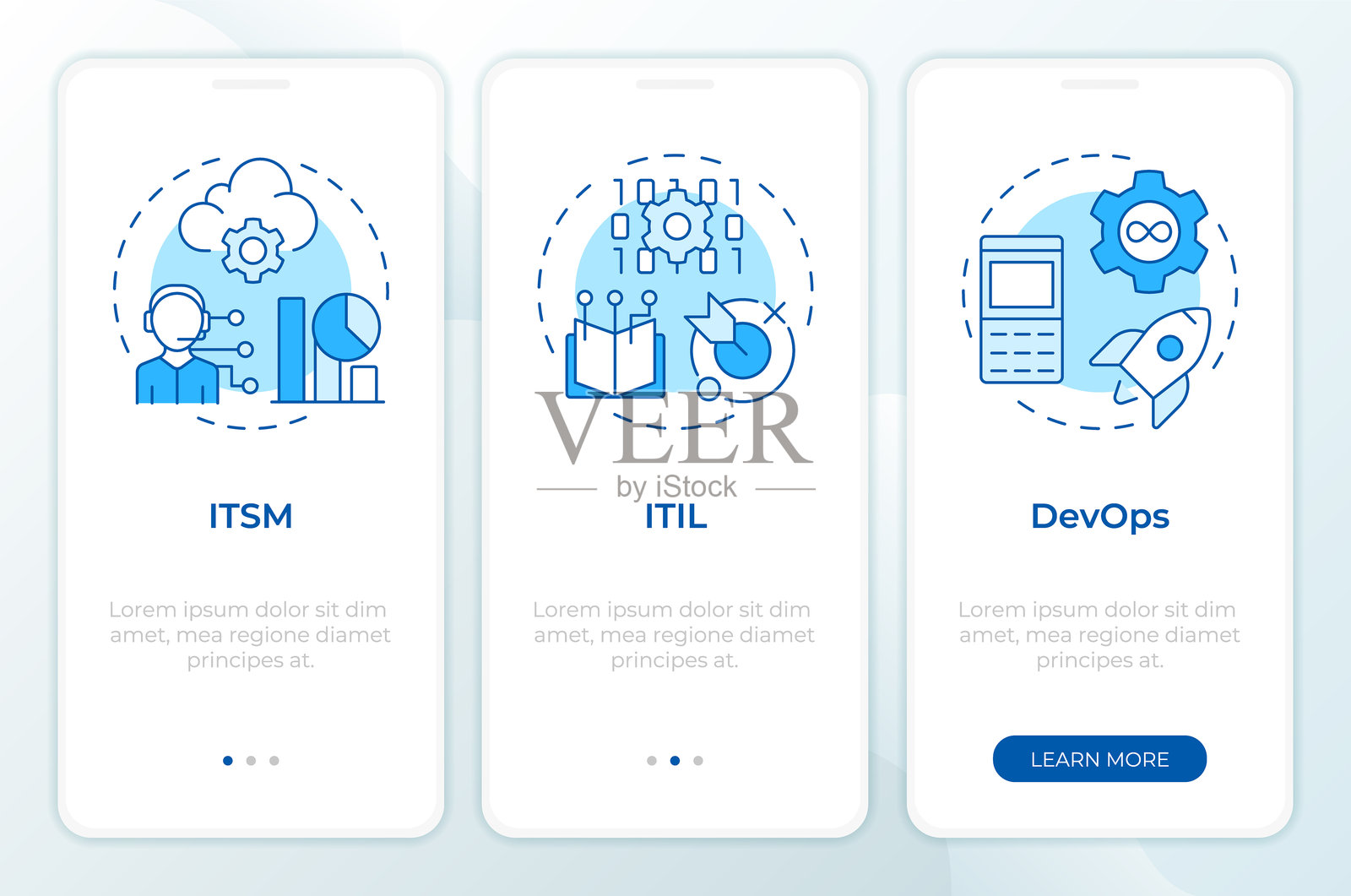 ITSM 方法论蓝色入职移动应用界面插画图片素材