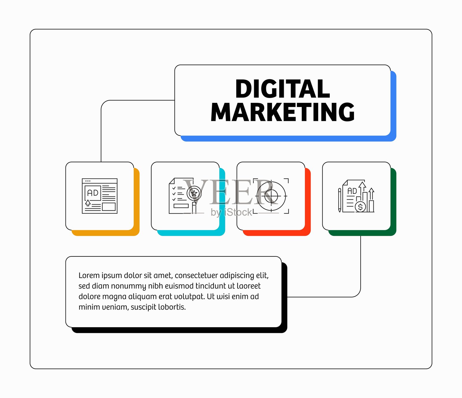 数字营销概念矢量插图集。适用于网页、印刷等设计。插画图片素材