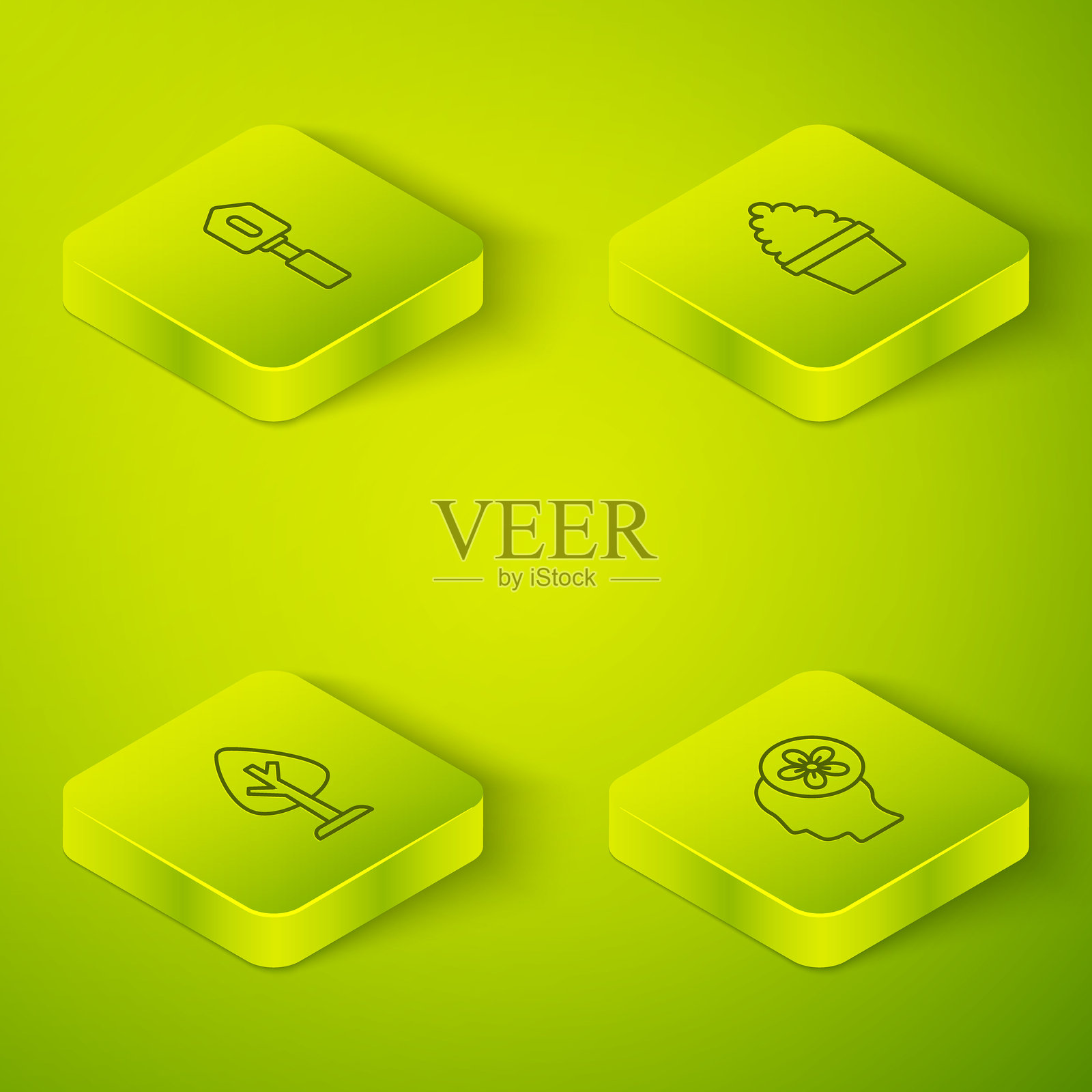 等距线条仙人掌、佩约特仙人掌在花盆中，森林，人头内有花朵和铲子图标。矢量图。插画图片素材