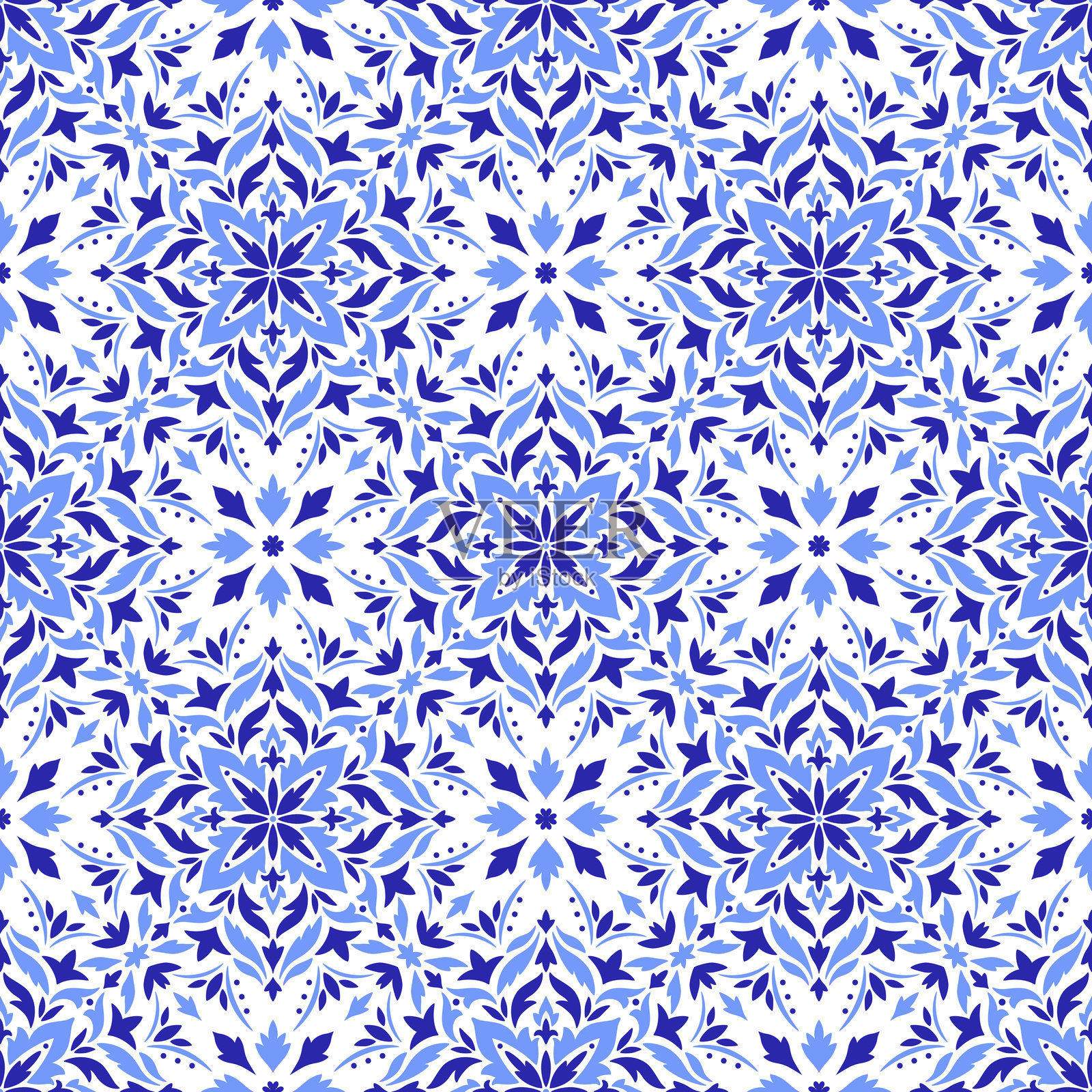 地中海蓝白民族风格无缝图案，矢量插图插画图片素材