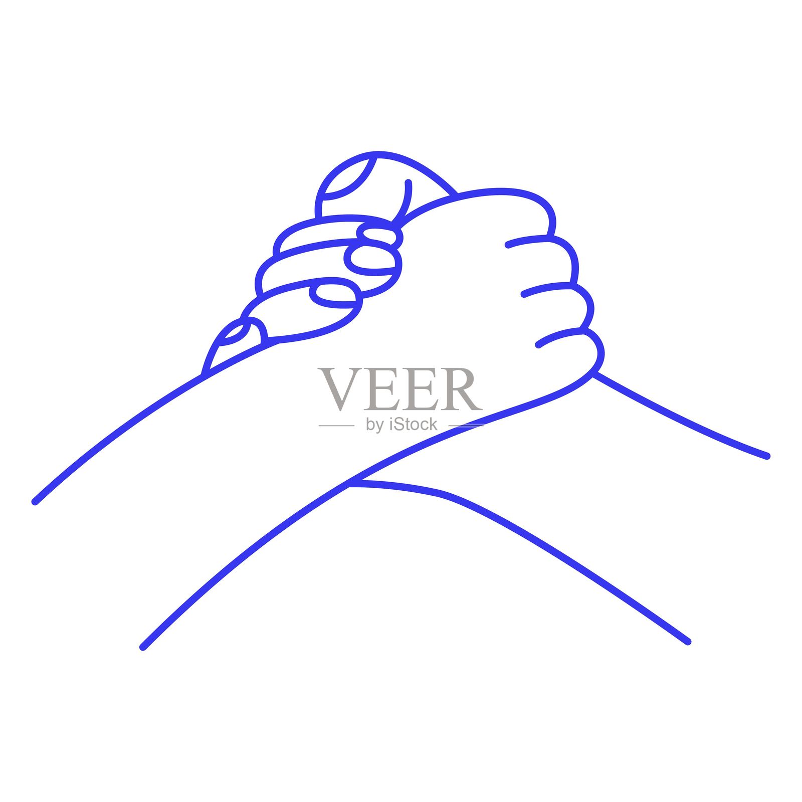 臂力赛。手势涂鸦图标。轮廓矢量插图插画图片素材