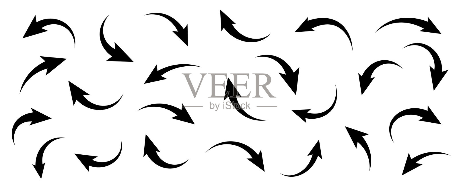 箭头标志。弯曲箭头。弯曲箭头集合。箭头符号合集。矢量箭头插图。插画图片素材