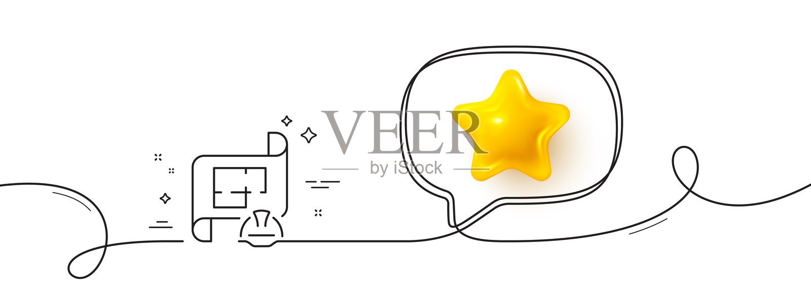 工程计划线条图标。技术文档标志。带有3D星星的连续线条。矢量图。插画图片素材