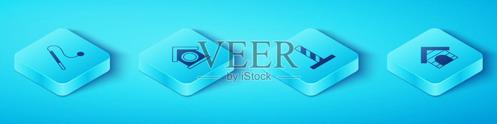 等距宠物猫玩具、狗屋和猫抓板图标。矢量图。插画图片素材